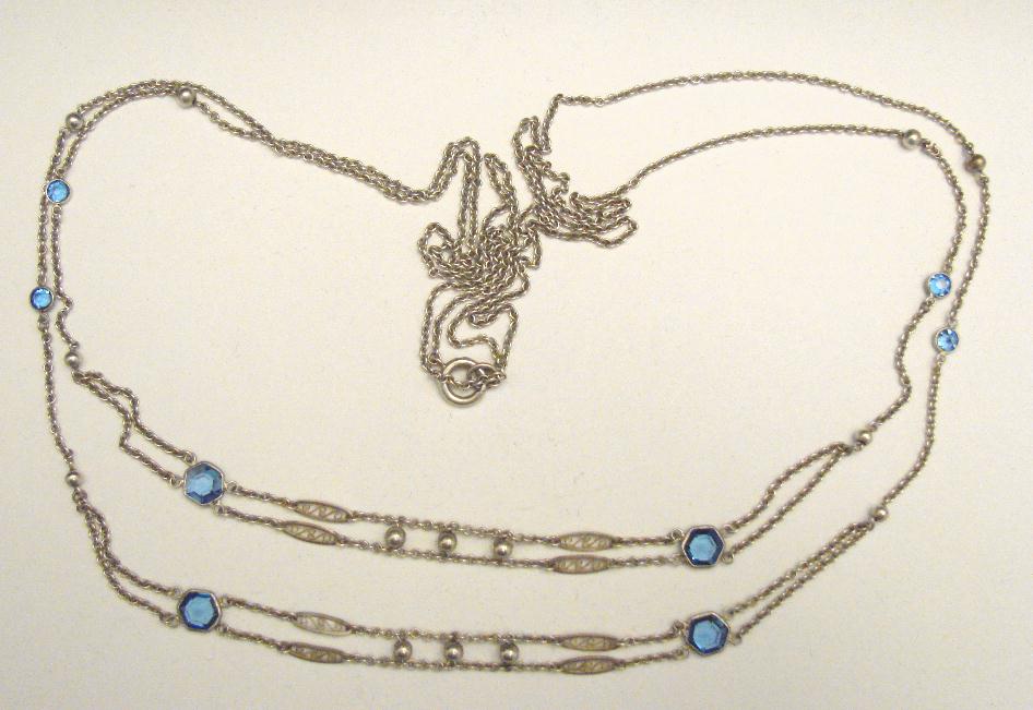 MUFF CHAIN - STERLING SILVER - BLUE GLASS STONES